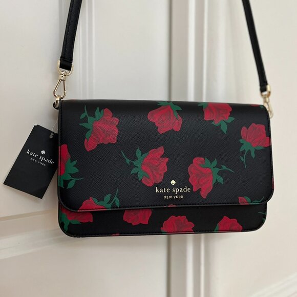 NWT Kate Spade New York Madison Rose Toss Printed Flap Crossbody - Picture 1 of 6